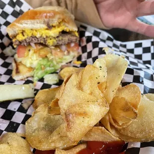 Example of side view of cheeseburger