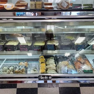 a display case full of food