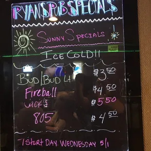 Example of the daily specials