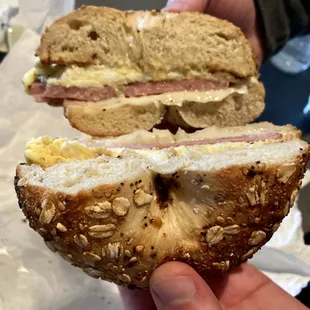 Pork Roll, Egg and Cheese Sandwich on everything bagel