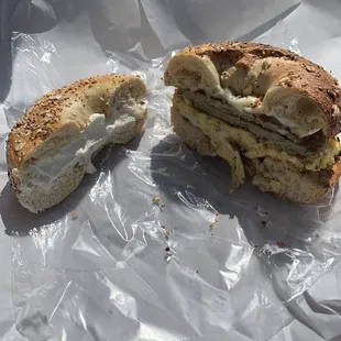 Bagel sandwich and bagel with cream cheese