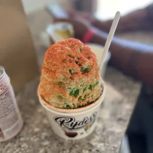 Small melona/coconut shave ice with condensed milk and li hing mui