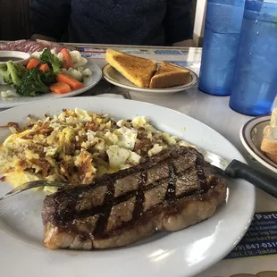 Rib Eye Steak and eggs (), Prime Rib Dinner ()