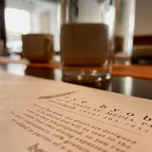 a menu on a table