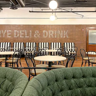 tables and chairs in a restaurant