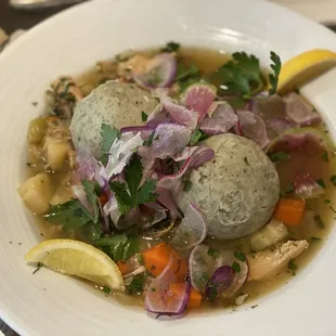 matzoh ball soup. Really the most beautiful bowl of matzoh ball soup anyone&apos;s ever seen.