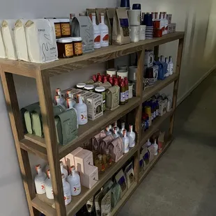 a shelf full of goods