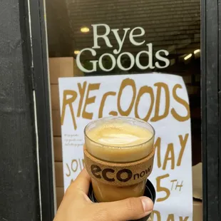 Rye Goods coffee refill in my reusable coffee cup!