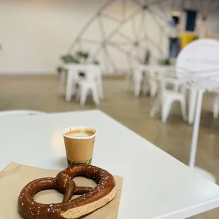 Oat flat white and a pretzel