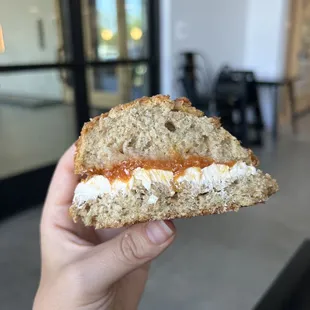 Rye scone with cultured butter and apricot jam.