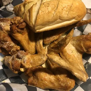 Butter and garlic wings with garlic bread