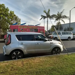 Bright pink truck! Easy to spot!