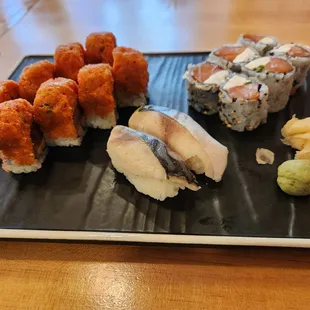 Crazy tuna and Philadelphia rolls + saba (mackerel) nigiri