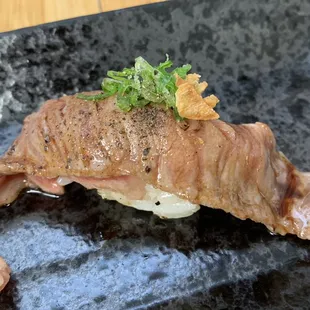 Wagyu A5- Japanese Beef, Japan. Particularly good balance of fat, extremely smooth texture, and juicy flavor spreads out in the mouth.