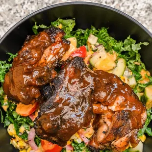 RyRy's Kale Salad w/ Jerk Chicken &amp; Jerk Sauce