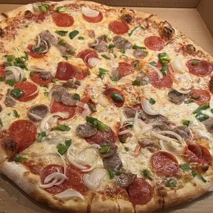 Extra large - pepperoni, sausage, peppers, and onions