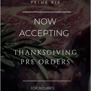 Now accepting pre orders for Thanksgiving.
