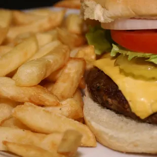 a hamburger and fries
