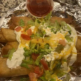 Flautas was the best, it was flavorless but still crispy