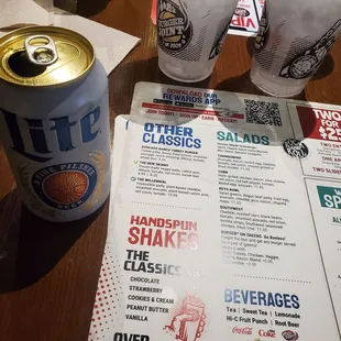 a drink and menu