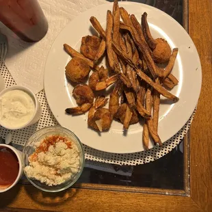 fried shrimp. best anywhere. perfect cole slaw, fresh french fried.
