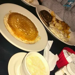 Eggs and sausage. And low-carb grits, potatoes, pancakes, and biscuits &amp; gravy. The Hungry Man breakfast.