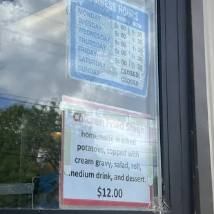 Business hours and Tuesday&apos;s lunch special.