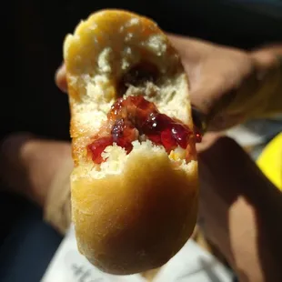 a half eaten hot dog