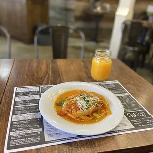 Huevos Rancheros Breakfast with fresh squeezed Orange juice