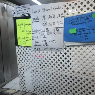 menus on the wall