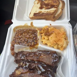 Rib Dinner with Mac N Cheese and Baked Beans