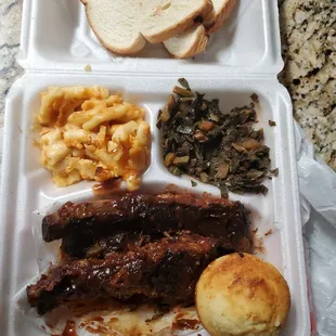 Rib dinner, collard greens, mac &amp; 1cheese
