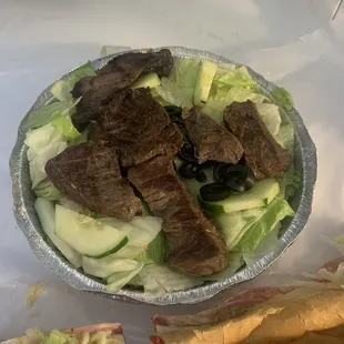 Steak tip salad (no tomatoes). Fabulous!