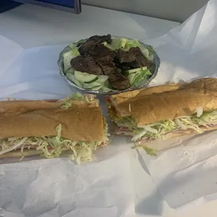 Imported Italian and a steak tip salad. AWESOMENESS!