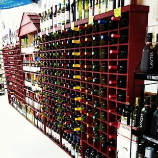 a wall of wine bottles