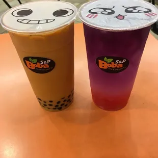 Thai tea with boba Butterfly Pea Tea Series lemonade with strawberry jelly