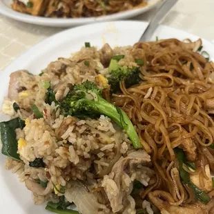 Pad Thai Noodles w/ chicken &amp; shrimp medium Thai  Drunken Fried Rice w/ chicken &amp; shrimp medium Thai