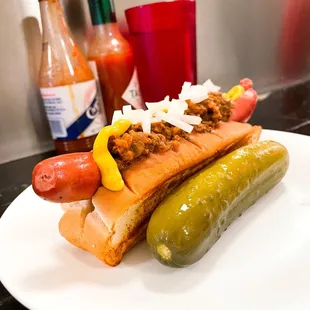 Plattsburgh hotdog with chili &amp; onions