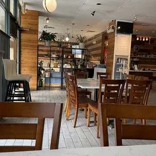 tables and chairs in a restaurant