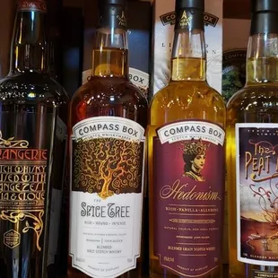 a variety of bottles on a shelf