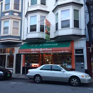 a car parked in front of a store