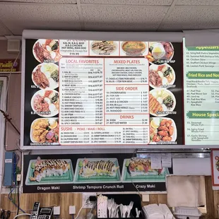 sushi and sashimi, menu