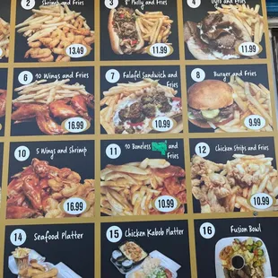 a menu for a fast food restaurant