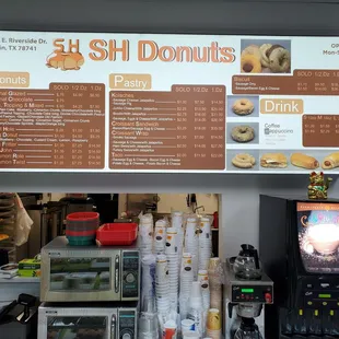 a menu for a donut shop