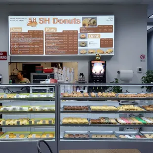 a display of various types of donuts