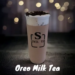 oreo milk tea in a cup