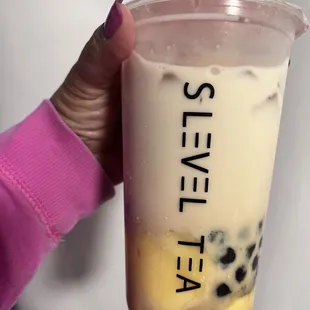 Milk tea with boba and pudding