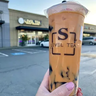 Thai tea with grass jelly