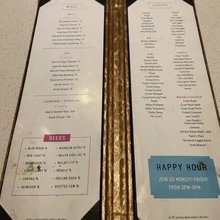 the happy hour menu