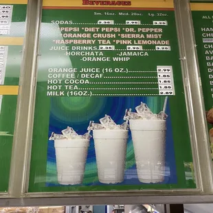 Menu drinks
